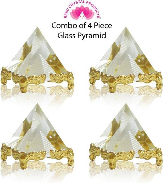 REIKI CRYSTAL PRODUCTS Vastu Crystal Pyramid Feng Shui Glass Pyramid Pack of 4 Decorative Showpiece  -  4.5 cm