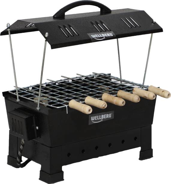 WELLBERG Multi 2-in-1 Electric & Non Electric Barbeque Grill (Big) with 12 Months Warrenty for Heating Elements (Black) Electric Grill