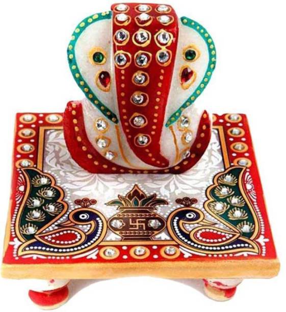 oramsa Chowki Ganesh ji Idol Marble All Purpose Chowki (Multicolor, Pack of 1) Decorative Showpiece  -  10 cm