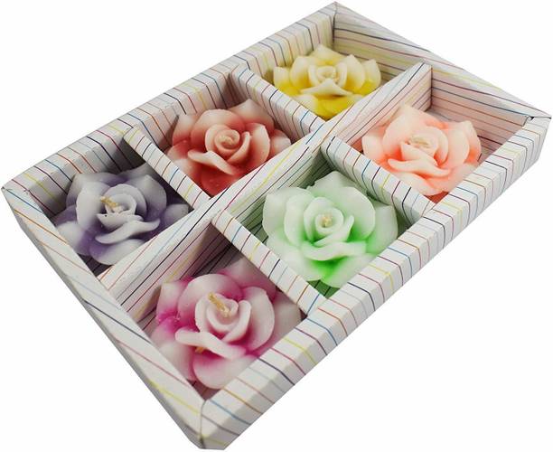 Urvi Creations 6 Pcs Multi Color Flower Shape Floating Candles for Valentines Day Party Decoration/Home Decoration & Best Gift for Valentines Day Candle