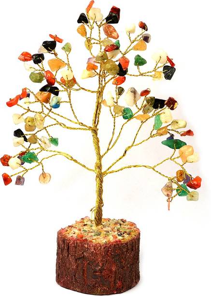REIKI CRYSTAL PRODUCTS Natural Crystal Multi Stone Tree Crystal Tree Stone Tree 100 Beads Tree Chip Beads Plant Reiki Healing Tree Crystal Stone Indoor Decorative Showpiece  -  19 cm