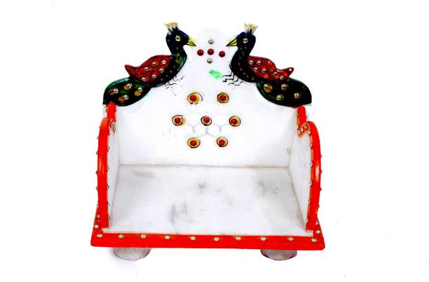 primium Marble Hand Painted Peacock Design Singhasan Stone Home Temple