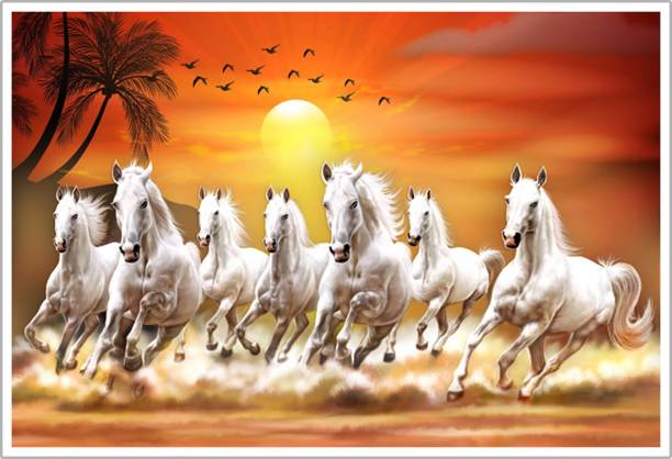 Lucky Seven Horses Running Vastu Paper Poster Paper Print