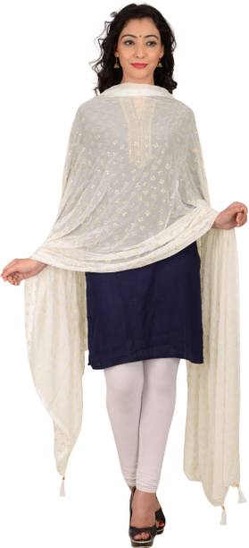 Chiffon Printed White Women Dupatta