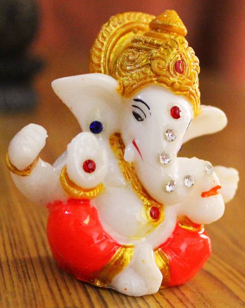Jiyansh Creation Small Temple Statue of Sitting Lord Ganesha Decorative Showpiece for Home Decor Decorative Showpiece  -  5 cm