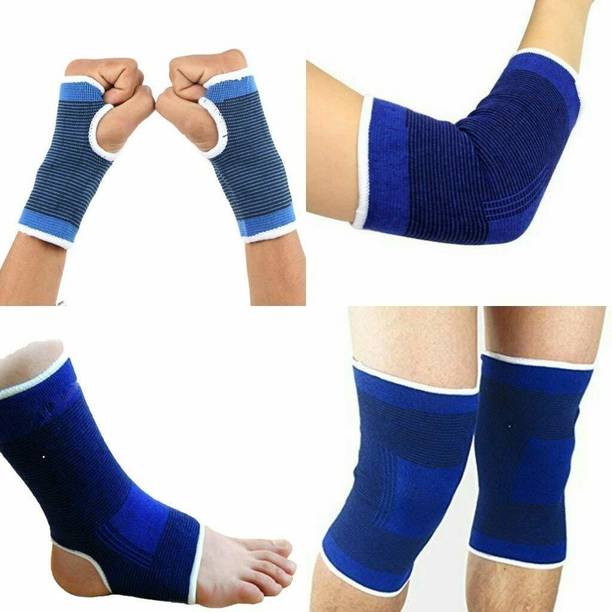 malvina Unisex Combo of Ankle, Palm, Knee, Elbow Support Braces (Blue, Medium) Ankle Support