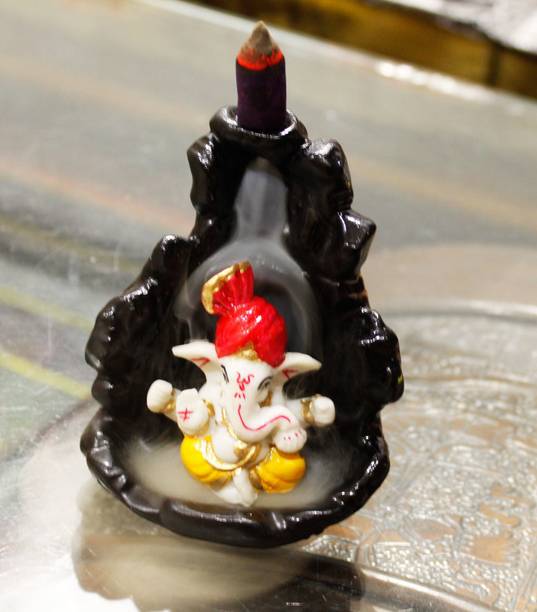 Jiyansh Creation Smoke Fountain, Incense Holder with Ganesh idol and with 10 free Incense Sticks Decorative Showpiece  -  11 cm
