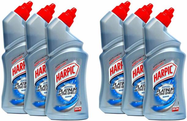 Harpic Platinum Active-Shield Toilet Cleaner, Marine - 500ml (Pack of 6) Marine Liquid Toilet Cleaner