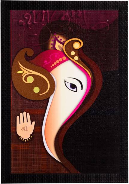 एक्राफ्टिंडिया Lord Ganesha Abstract Face Satin Matt Texture UV स्याही 14 inch x 11 inch पेंटिंग