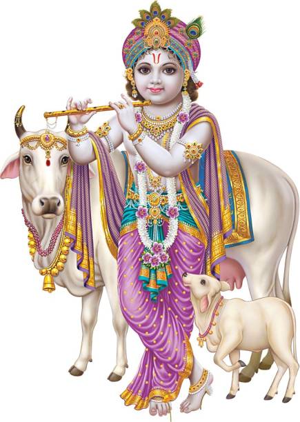 Aquire 45 cm New Modern Art & Trendy Kanha with Cow Wall Stickers for Home Decoration Self Adhesive Sticker