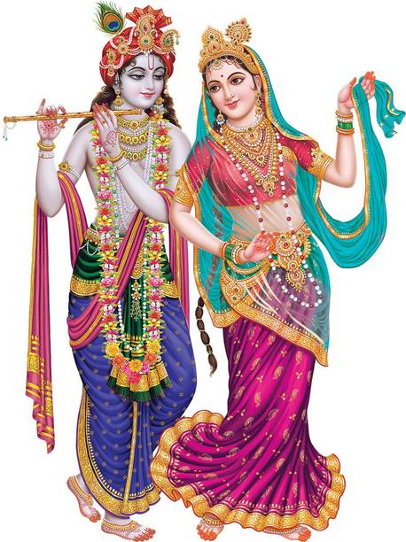 god & god's 50 cm Modern Art Radha Krishna Self Adhesive Sticker