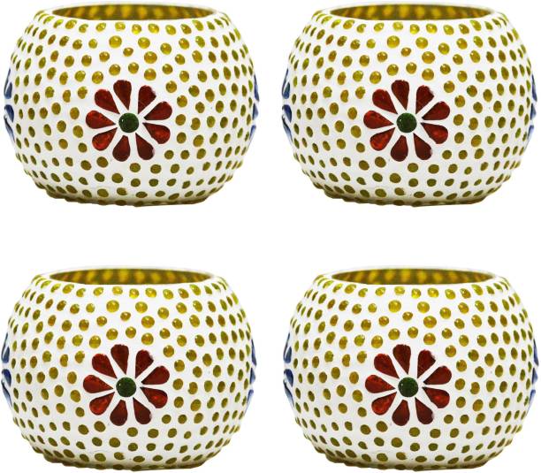 Craft Junction Set of 4 Handcrafted Mosaic Glass 4 - Cup Tealight Holder Set