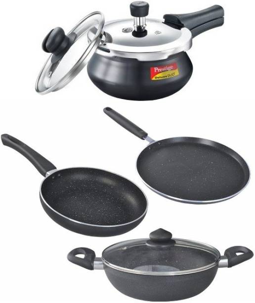 Prestige induction bottom 3 litre hard anodised pressure cooker with granite combo Induction Bottom Non-Stick Coated Cookware Set