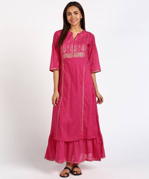 Self Design Pure Cotton A-line Kurta for Women