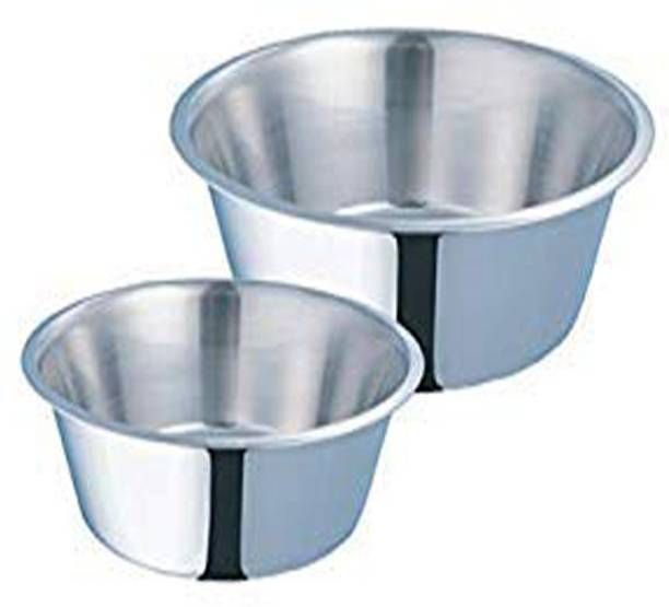 ELTON Set of 2 Standard Stainless steel Feeding Bowls - Large Round Stainless Steel Pet Bowl