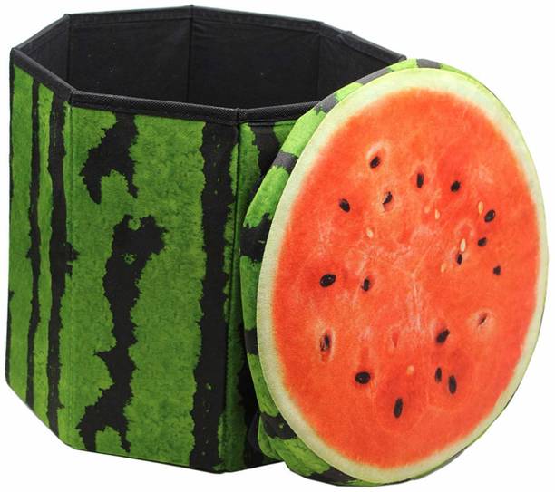 FunBlast Watermelon Multi-Functional Folding Storage Ottoman Box Cum Stool with Seat Cushion, Toy Storage Boxes for Kids Storage Box