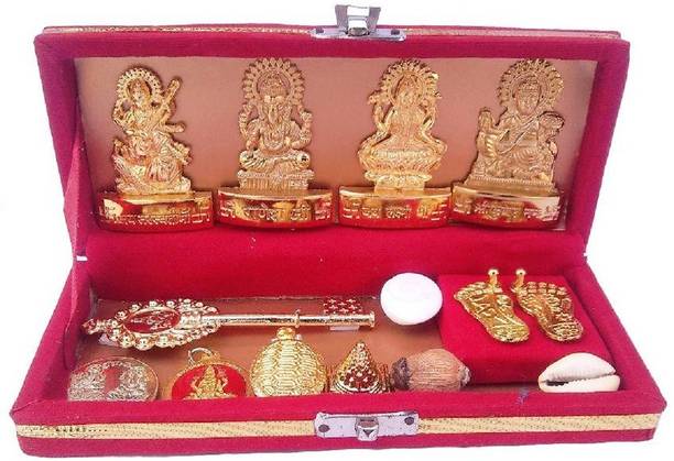 numeroastro Shri Dhanlaxmi Shri Kuber Bhandari Yantra (Total 13 Items in The Box) Brass Yantra