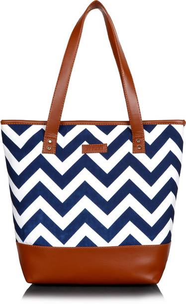 Women White, Blue, Brown Tote - Regular Size