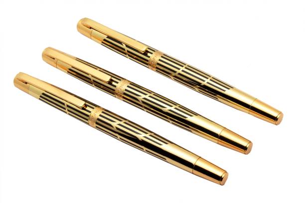 Ledos Set Of 3 - Dikawen 8017 Advanced Gold Fountain Pens Medium Nib Designer Gift Fountain Pen