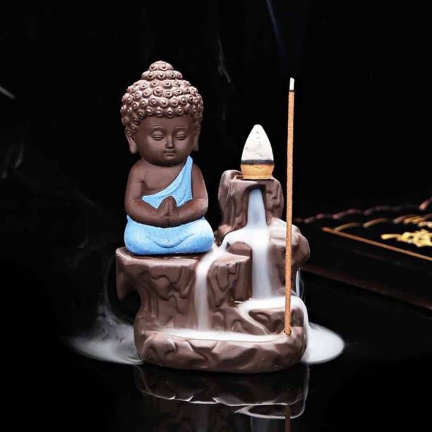 Craft Junction Handcrafted Meditating Little baby Monk Buddha Smoke Backflow Cone Incense Holder Decorative Showpiece  -  12 cm