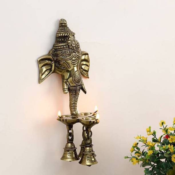 eCraftIndia Ganesh Wall Hanging Deepak With Bell Decorative Showpiece  -  24 cm