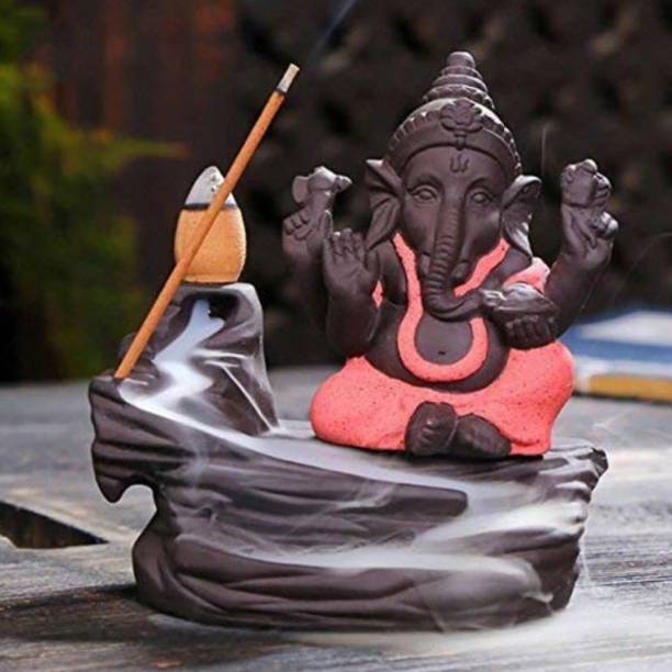 Craft Junction Handcrafted Lord Ganesha Smoke Backflow Cone Incense Holder With 10 Incense Cones Decorative Showpiece  -  9.5 cm