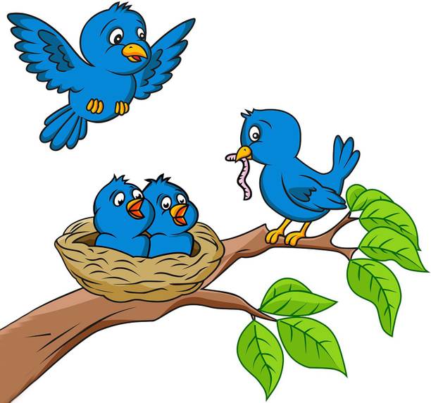 Aquire 70 cm Adorable Blue Birds Feeding Baby Room Self Adhesive Sticker