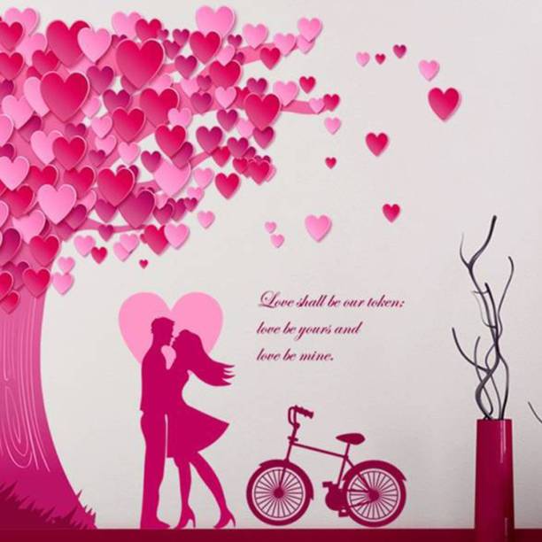 Aquire 105 cm Wall Stickers Romantic Couple Bedroom Decor Valentines Day Under the Heart Leaves Tree and Love Quote with Bicycle Self Adhesive Sticker