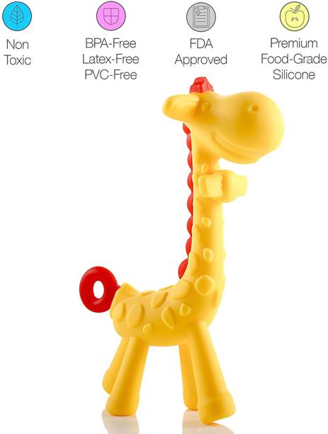 Mahikrite Baby Giraffe Teether Non-Toxic BPA-Free Silicone Safe and Flexible Teething Toy for Infant Toddler Teether