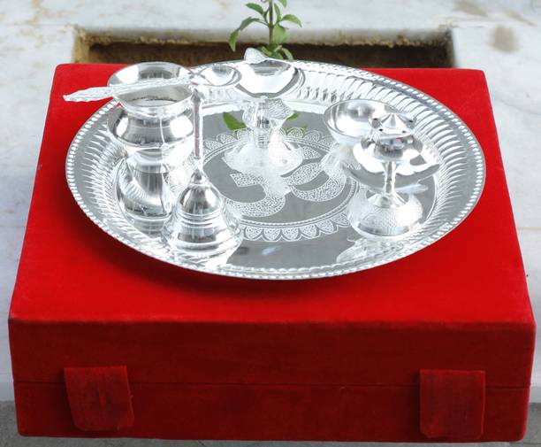 Flipkart SmartBuy Om Design Silver Plated Pooja Aarti Thali Set Silver Plated