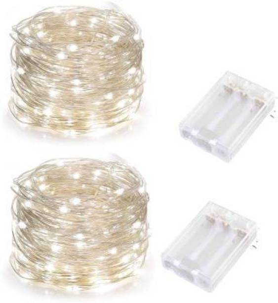 MANSAA 5 Meter 50 LEDs Battery Operated String Lights for Home Decoration 50 LEDs 5 m Silver, White Steady Water Drop Rice Lights