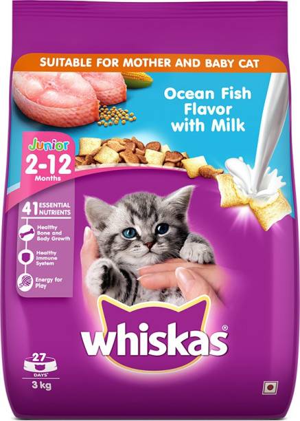Whiskas (2-12 months) Ocean Fish Flavour with Milk Fish 3 kg Dry New Born Cat Food