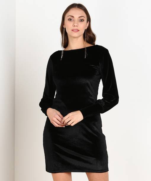 Women Sheath Black Above Knee/Mid Thigh Length Dress