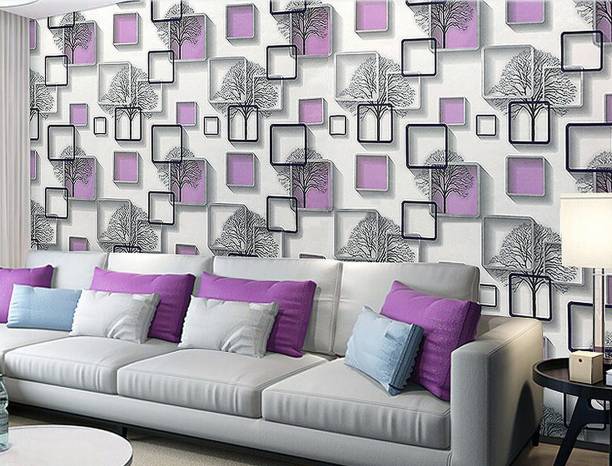 Flipkart SmartBuy Wall Stickers Wallpaper Happy Winter Trees and Frames Home DIY Self Adhesive Purple Extra Large Wallpaper