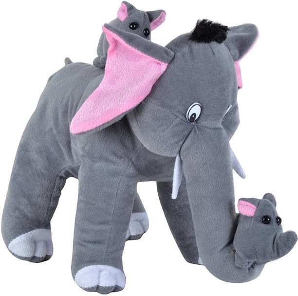 GIFT Toy Soft Mother Elephant With 2 Cute Baby - 38 cm (Multicolor)  - 38 cm