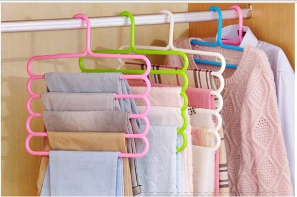 Raienterprises Heavy duty multi 5 layers pvc clothes hanger for pants slacks trousers jeans Closet Organizer