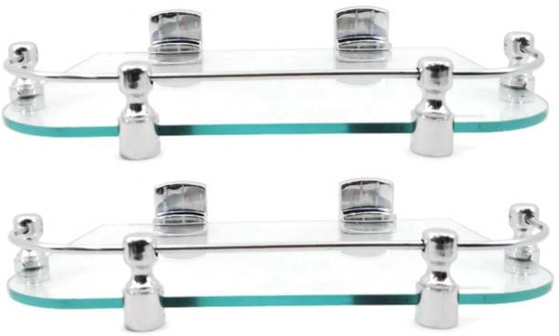 Sparkraze High Quality Small Piller Heavy Plastic Nano Brackets Set of two 12 By 9 inch Multipurpose Speaker/ Set Top Box Glass Wall Shelf Glass Wall Shelf