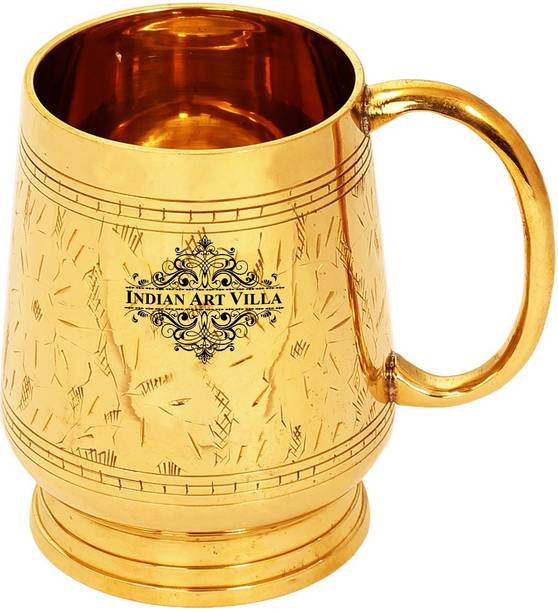 इंडियन आर्ट विला Brass Designer Cup With handle, 500 ML, Gold पीतल मग