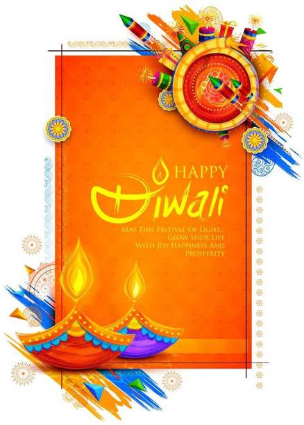 happy diwali d |festival poster|diwali poster|poster for diwali|diya poster|dia poster|rangoli poster|poster for home,gym,office|12x18 inch|sticker paper poster Paper Print