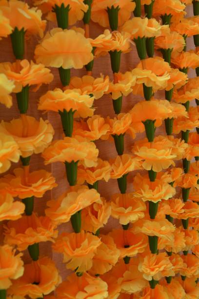 TANISHKA CREATIONS Marigold Garland for Wall & Office Decoration - Pack of 12 Strip Febric Garland