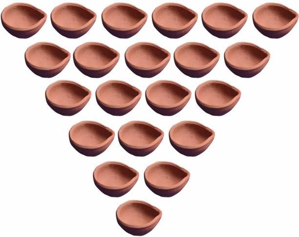SUNINOW Handmade clay diya for Diwali pooja | Diya set | Diya for Diwali Terracotta (Pack of 21) Table Diya Set
