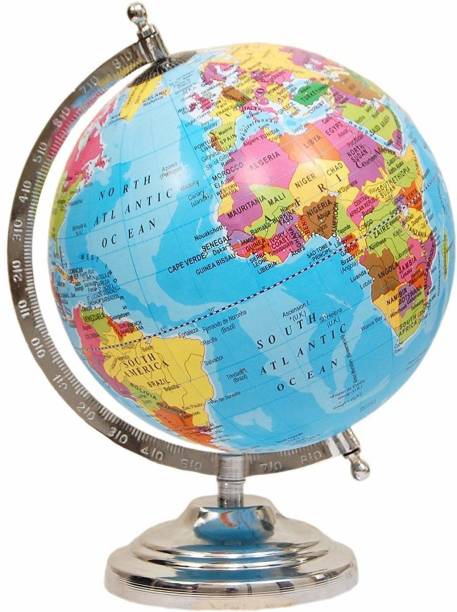 SKYGOLD Political Educational 8 Inch Rotating World Globe with Nickel Plated Metal Base Desk & Table Top Political World Globe