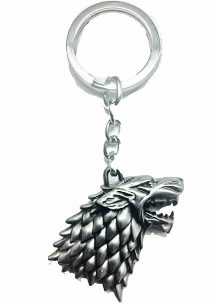 ROYAL ENFIELD Silver Game of Thrones, House Stark Direwolf Shape Keyring & Keychain Key Chain