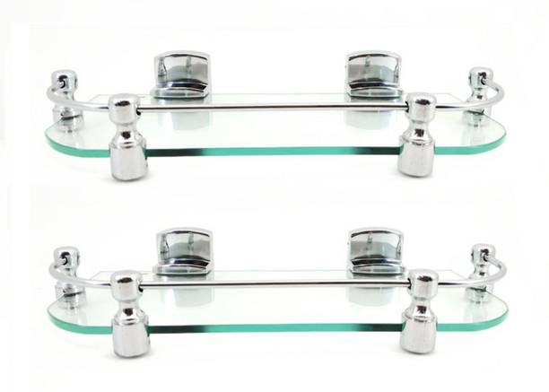 Sparkraze Plastic Nano Bracket Nano Piller Set Of Two 12x5.5 inch Glass Corner Shelf Glass Wall Shelf
