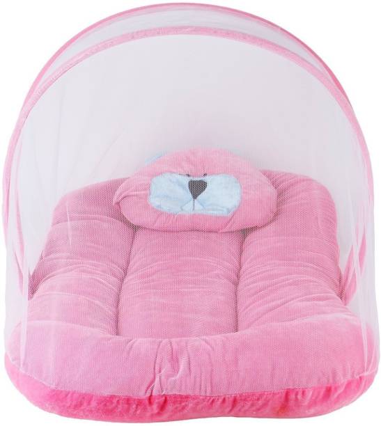FASHIO Nylon Kids Washable Velvet Baby Bedding Set With Fold able Mattress Mosquito Net