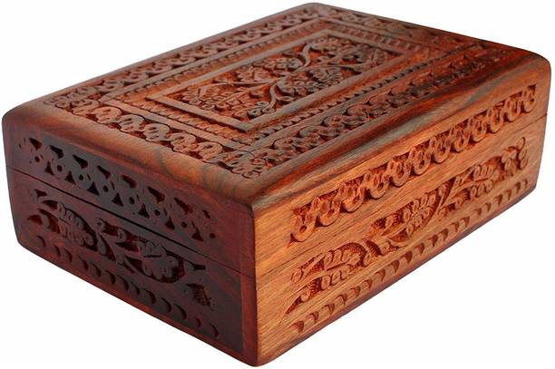 WOODINO Sheesham Handicrafts Mughal Full Carving Makeup and Jewellery Vanity Box