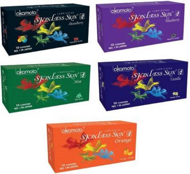okamoto Skinless Skin Condoms For Men- Vanilla,Strawberry Condom