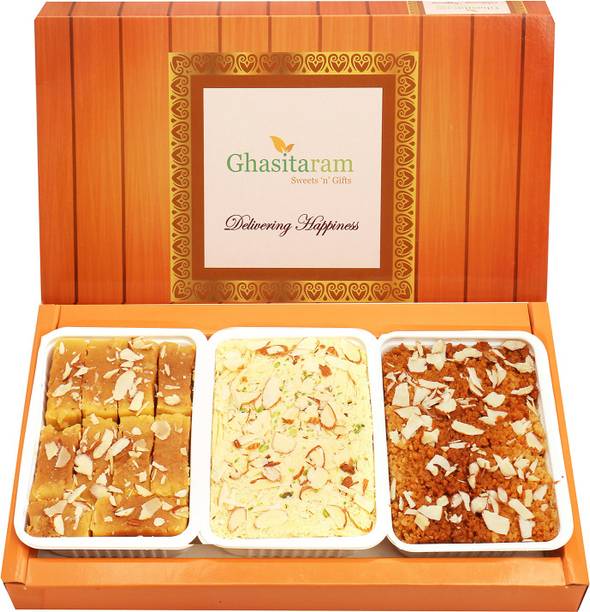 Ghasitaram Gifts Mithai-Soan Papdi, Milk Cake and Soft Mysore Pak