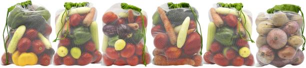 Clean Planet Eco-Friendly Vegetable and Fruit Storage Bag for Fridge (Set of 6, Large - 13"x15") Pack of 6 Grocery Bags