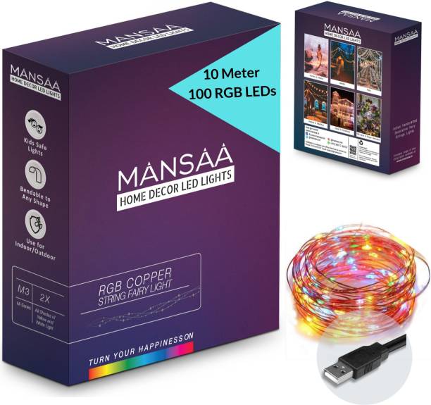 MANSAA 100 LEDs 10.06 m Red, Green, Blue, Multicolor Steady Bulb Rice Lights